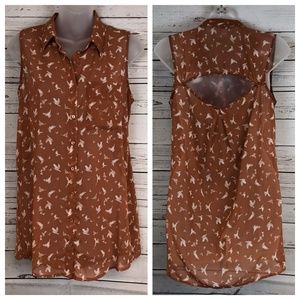 Forever 21 Brown Novelty Bird Print Sheer Blouse